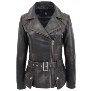 Celia Damen Biker Lederjacke Rub-Off Optik