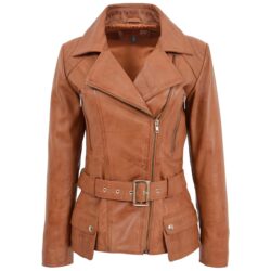 Damen Biker-Lederjacke Celia in Tan