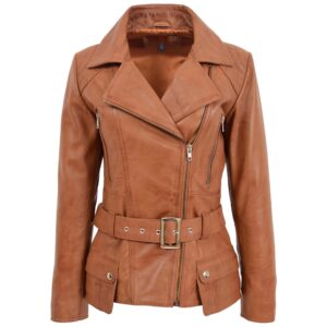 Damen Biker-Lederjacke Celia in Tan