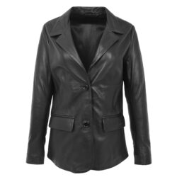 Shirley Damen Lederblazer mit zwei Knöpfen Schwarz