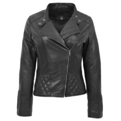 Damen Bikerjacke Laura Schwarz mit Stehkragen