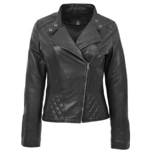 Damen Bikerjacke Laura Schwarz mit Stehkragen