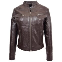 Damen Lederjacke Becky Stehkragen Braun