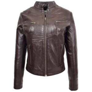 Damen Lederjacke Becky Stehkragen Braun