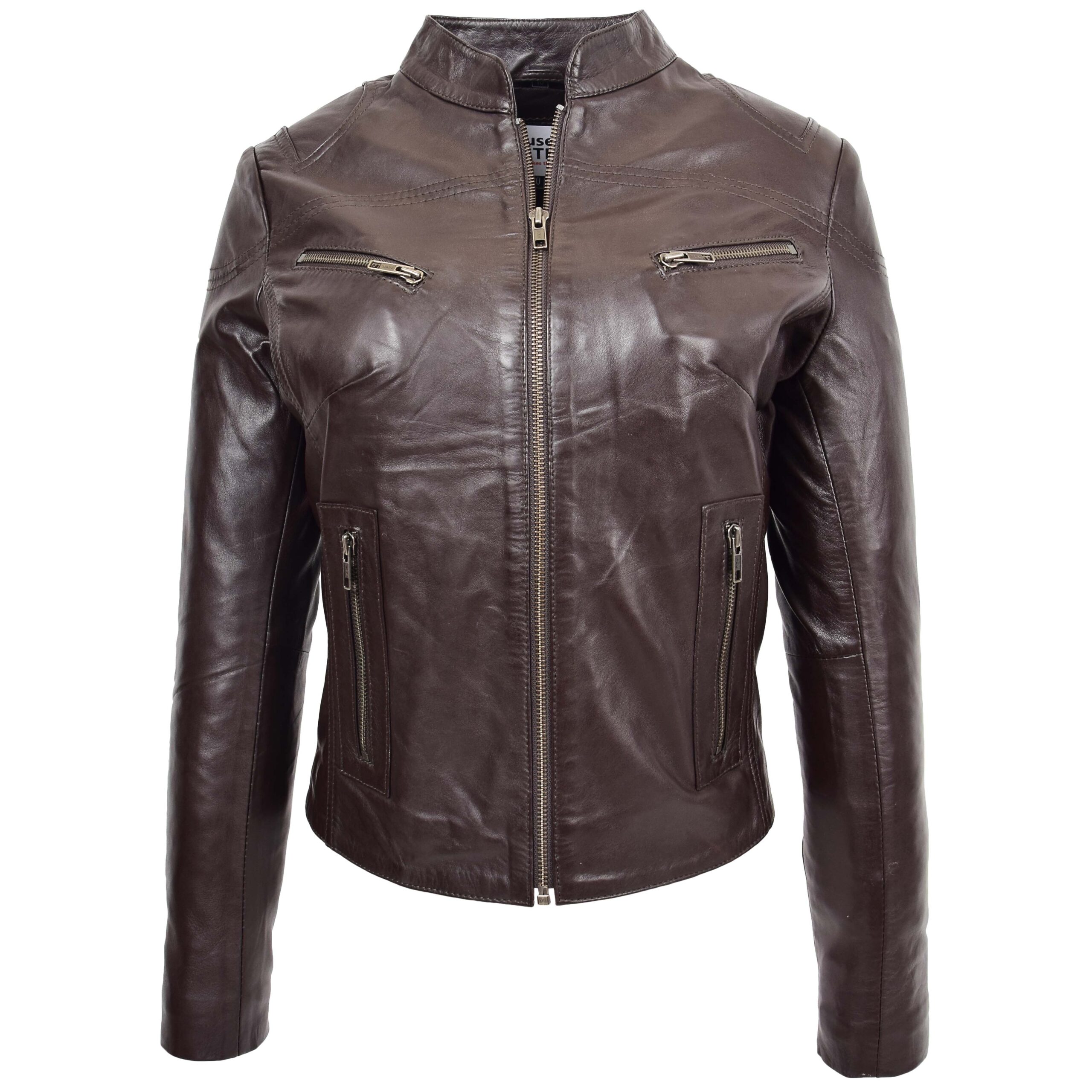 Damen Lederjacke Becky Stehkragen Braun