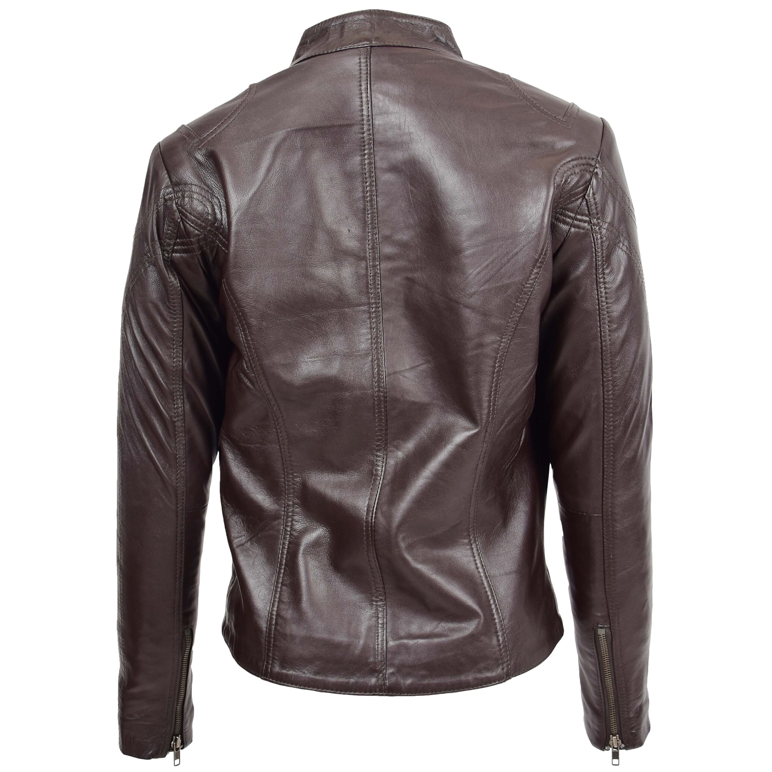 Damen Lederjacke Becky Stehkragen Braun - Image 2