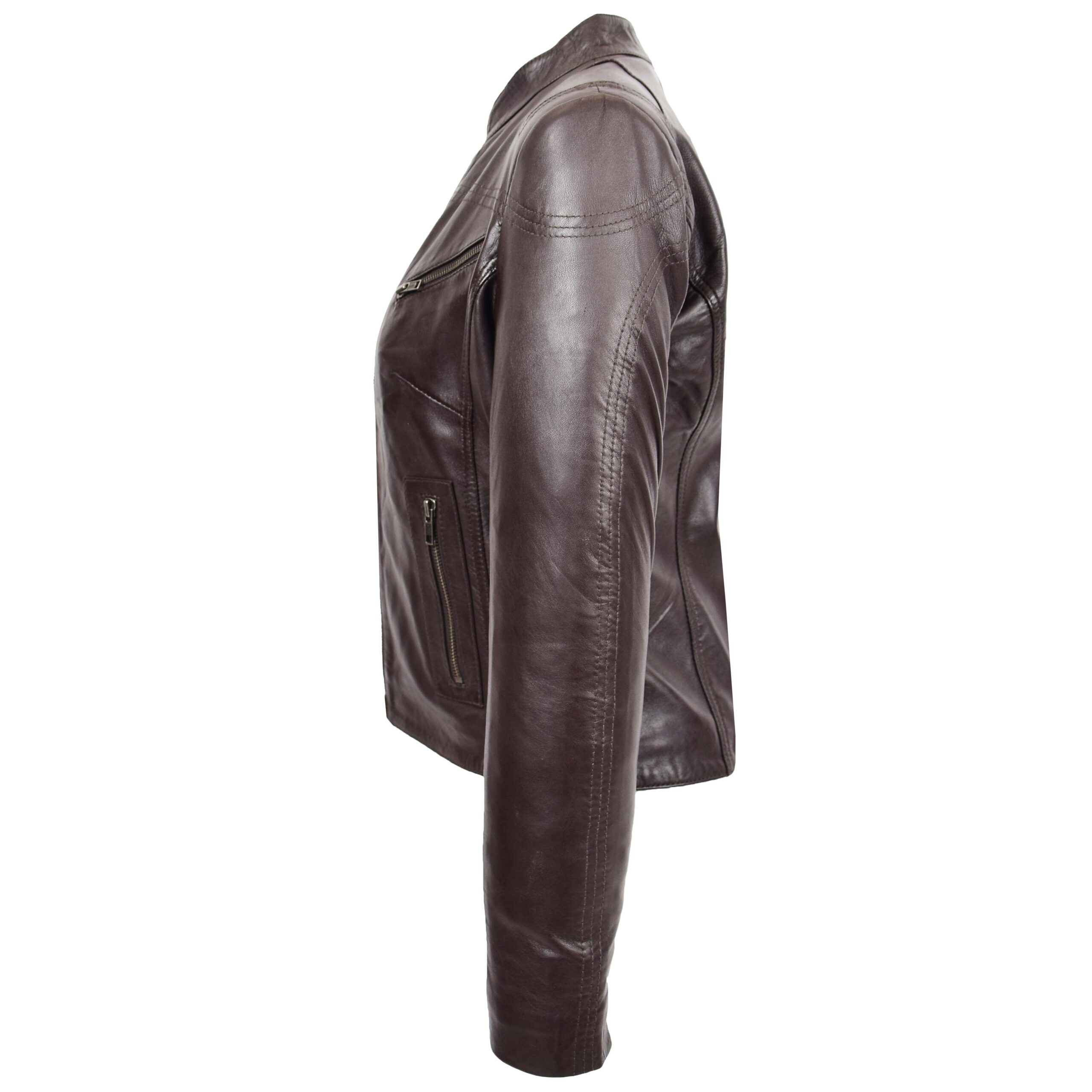 Damen Lederjacke Becky Stehkragen Braun - Image 5