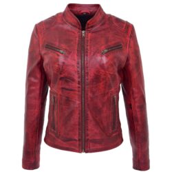 Becky Damen Lederjacke mit Stehkragen in Burnt Red