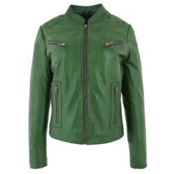 Damen Lederjacke Becky Stehkragen Grün