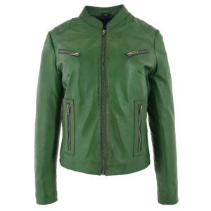 Damen Lederjacke Becky Stehkragen Grün