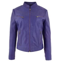 Damen Lederjacke Becky in Violett mit Stehkragen