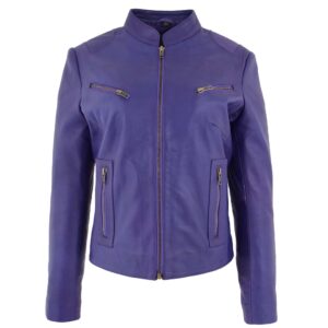 Damen Lederjacke Becky in Violett mit Stehkragen