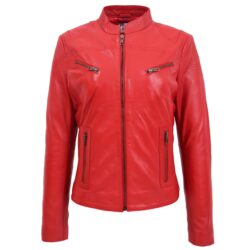 Damen Lederjacke Becky Stehkragen Rot