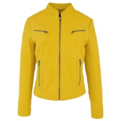 Becky Damen Lederjacke mit Stehkragen in Gelb