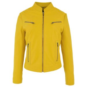 Becky Damen Lederjacke mit Stehkragen in Gelb