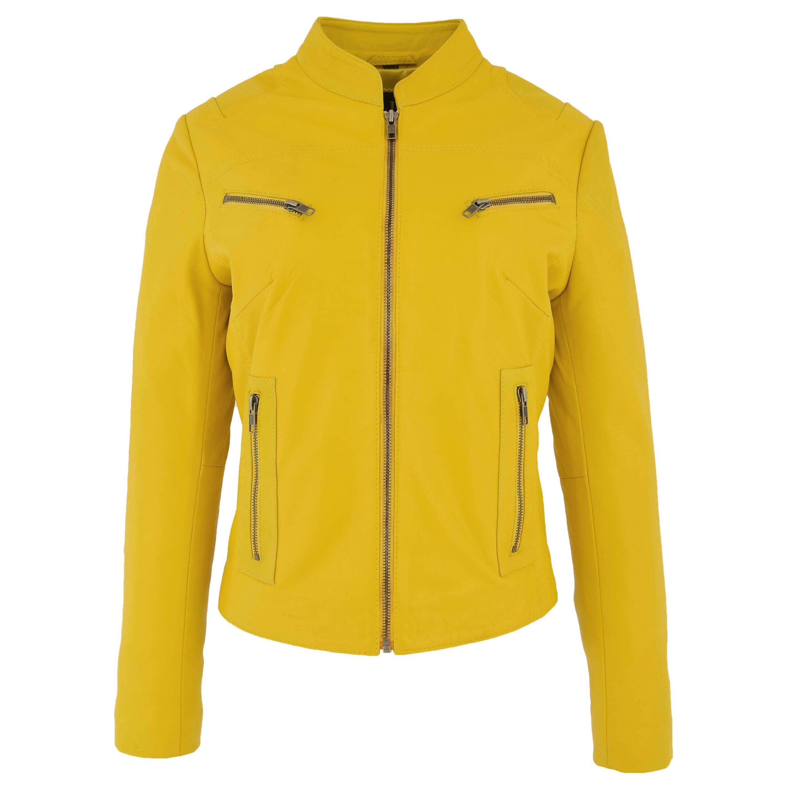 Becky Damen Lederjacke mit Stehkragen in Gelb