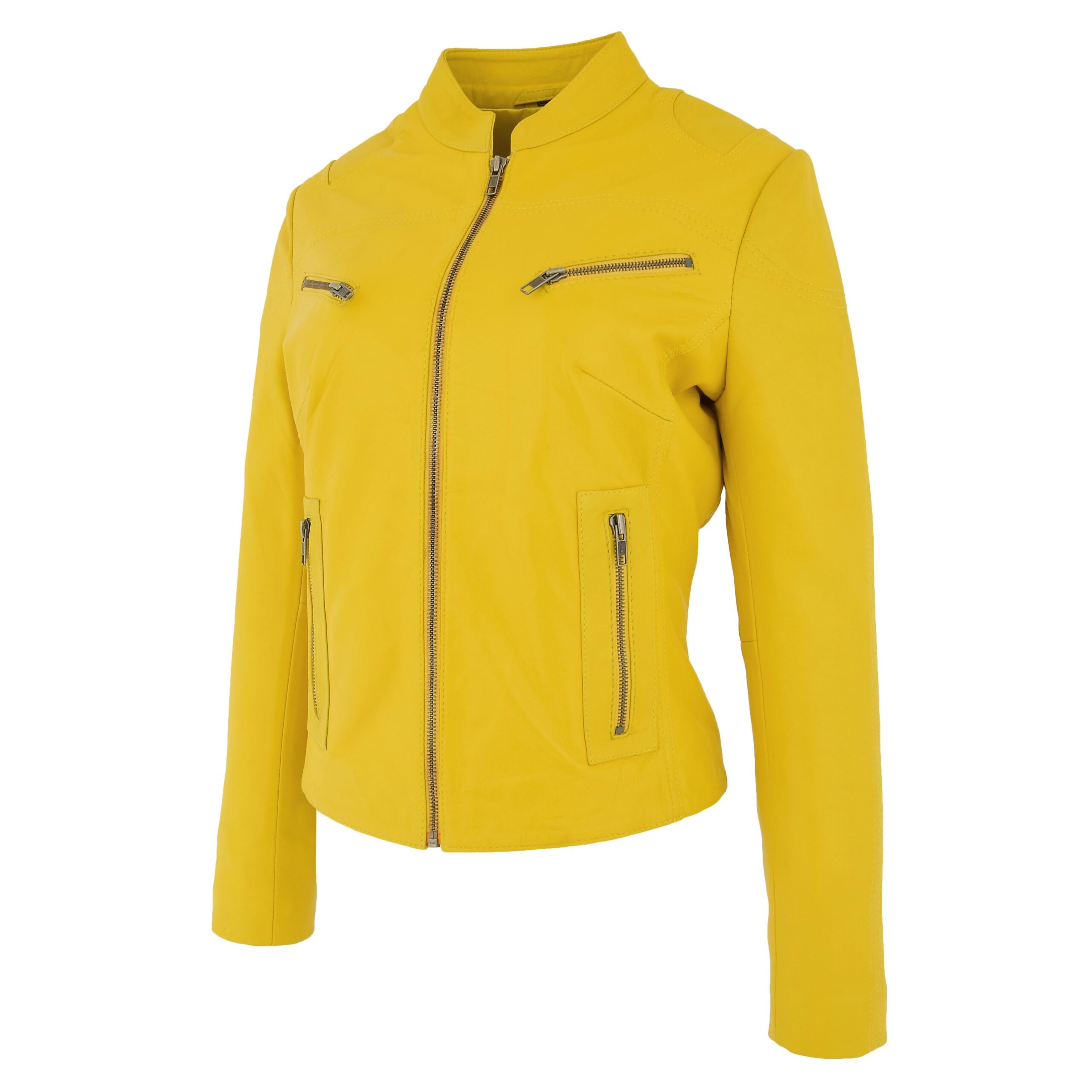 Becky Damen Lederjacke mit Stehkragen in Gelb - Image 3