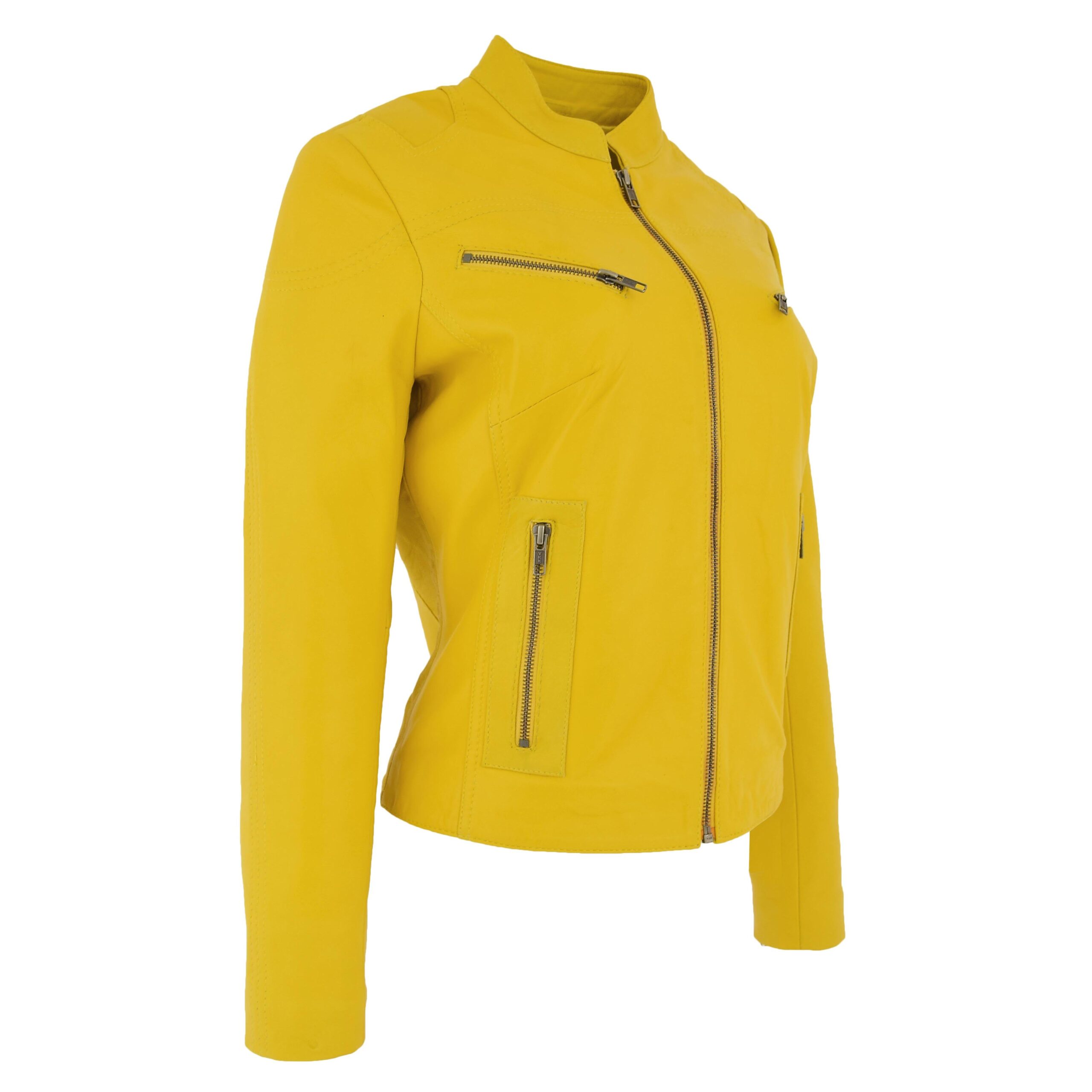 Becky Damen Lederjacke mit Stehkragen in Gelb - Image 4