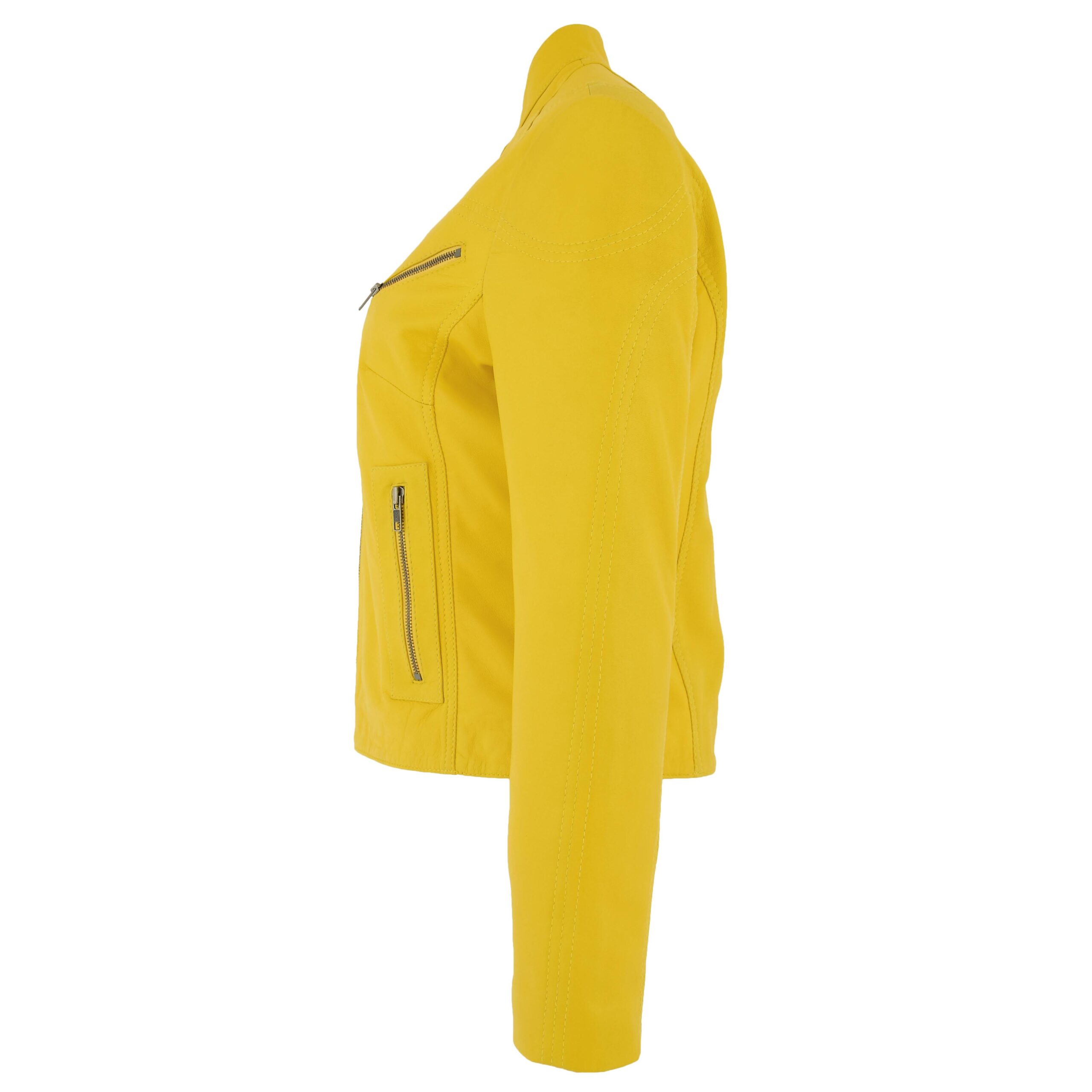Becky Damen Lederjacke mit Stehkragen in Gelb - Image 5