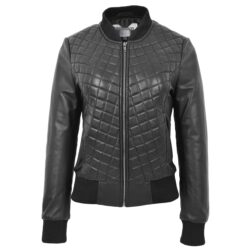 Sally Damen Leder Bomberjacke gesteppt Schwarz