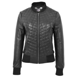 Sally Damen Leder Bomberjacke gesteppt Schwarz