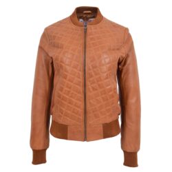 Damen Leder Bomberjacke Sally Tan Gesteppt