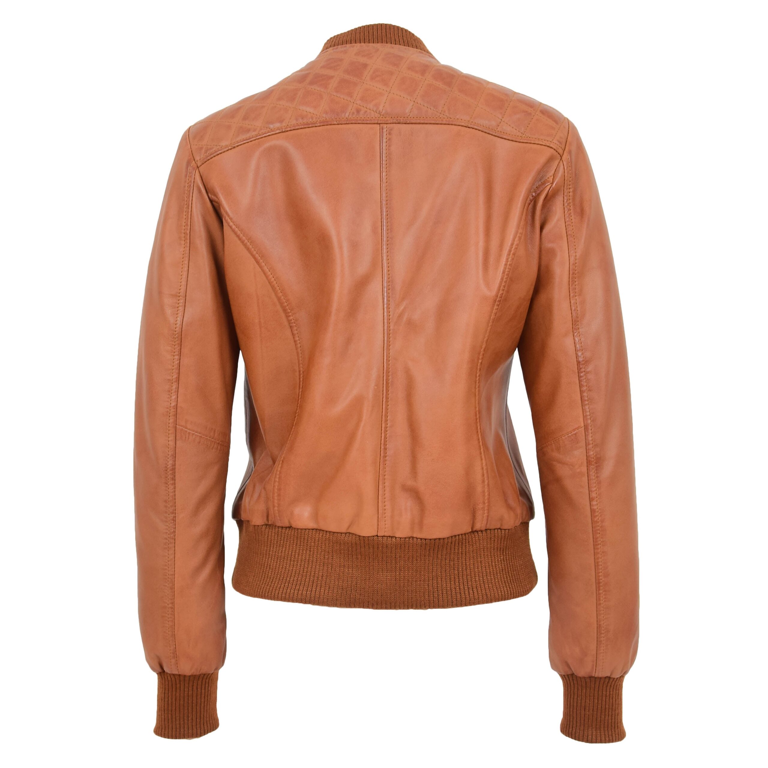 Damen Leder Bomberjacke Sally Tan Gesteppt - Image 2
