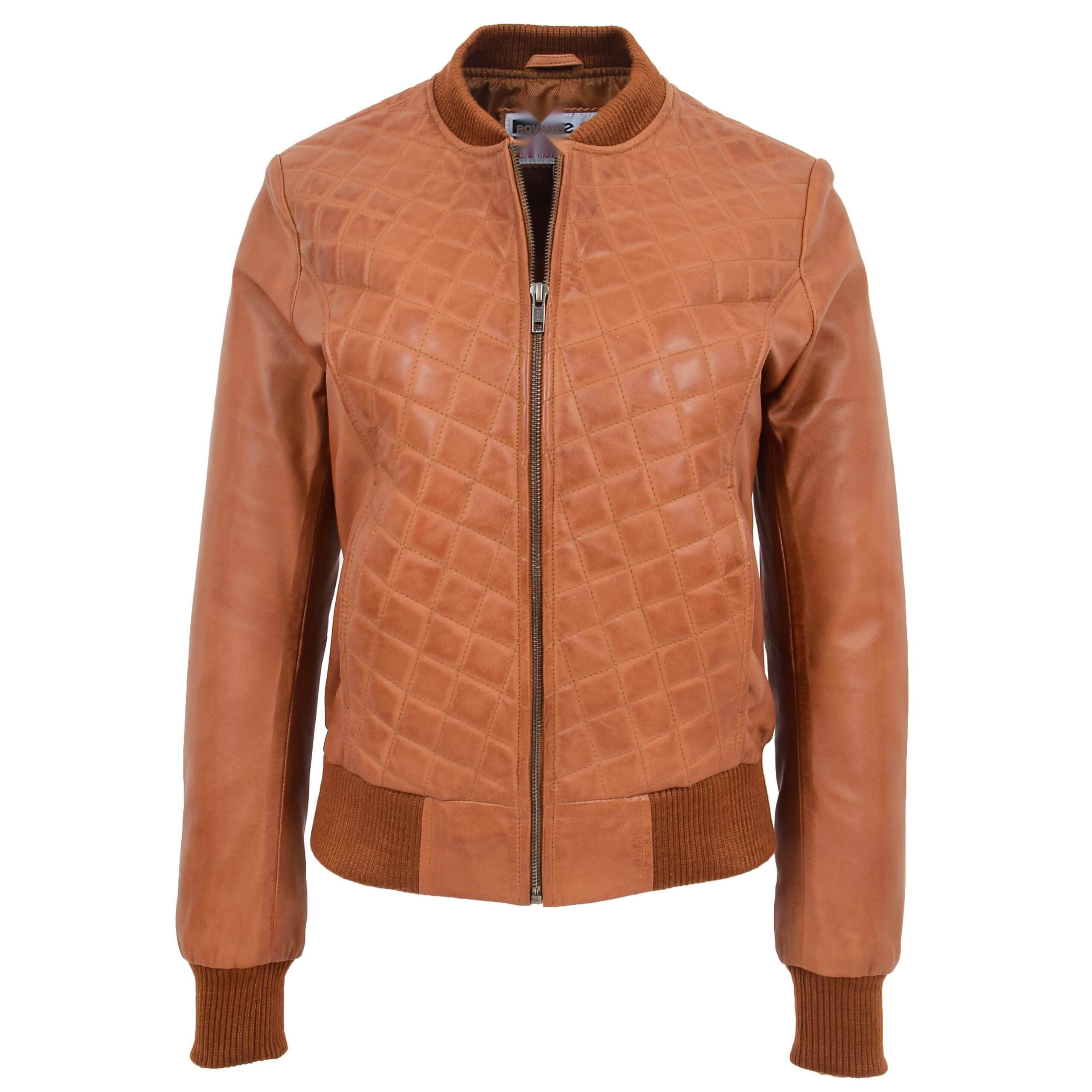 Damen Leder Bomberjacke Sally Tan Gesteppt - Image 3