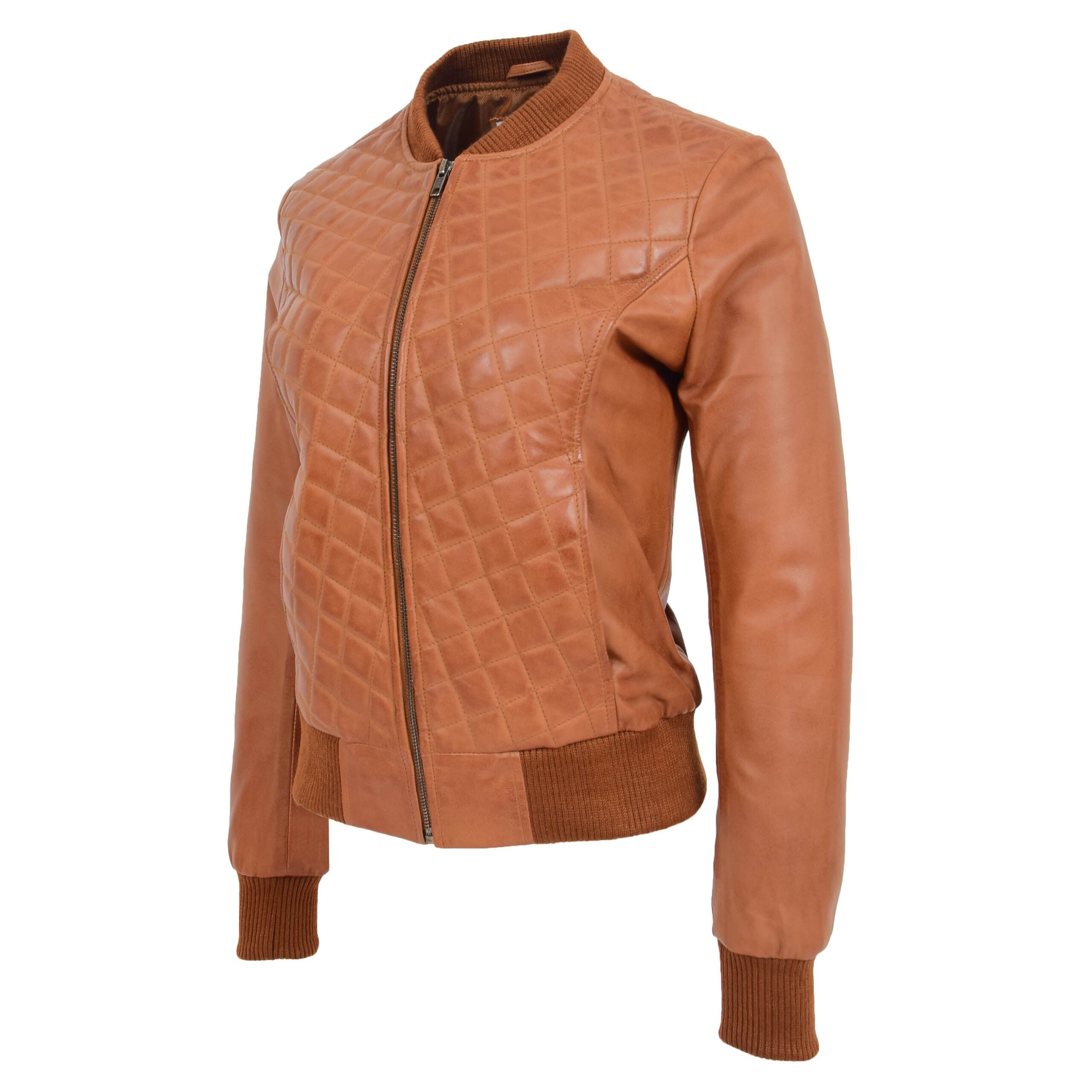 Damen Leder Bomberjacke Sally Tan Gesteppt - Image 5