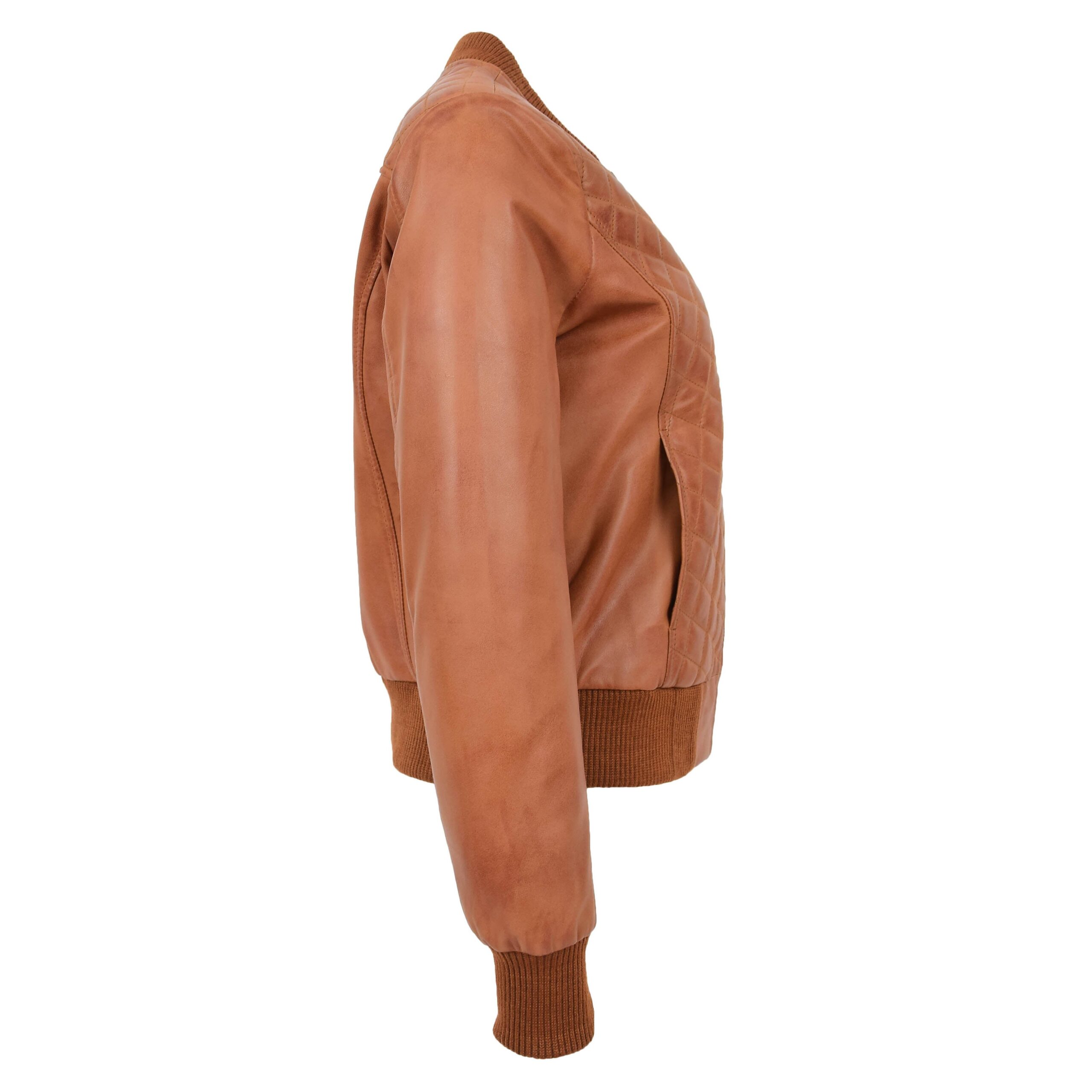 Damen Leder Bomberjacke Sally Tan Gesteppt - Image 6