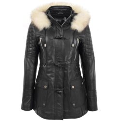 Damen Duffle-Lederjacke Ariel Schwarz