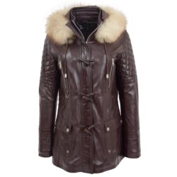 Damen Duffle-Mantel aus Leder Ariel in Braun – Vorderansicht