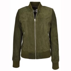 Damen Bomberjacke Faye in Khakigrün aus Echtleder