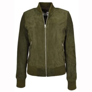 Damen Bomberjacke Faye in Khakigrün aus Echtleder