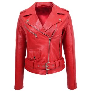 Damen Biker Lederjacke Mia in Rot