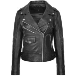 Remi Damen Bikerjacke aus echtem Leder in Schwarz