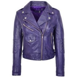 Damen Bikerjacke aus echtem Leder in Violett