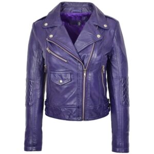 Damen Bikerjacke aus echtem Leder in Violett