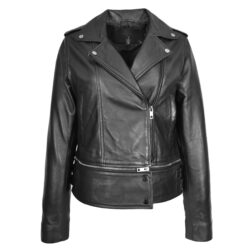 Bianca Biker Lederjacke für Damen – 2-in-1 Cropped Style Schwarz