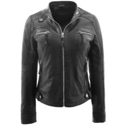 Damen Biker-Lederjacke Annie in Schwarz