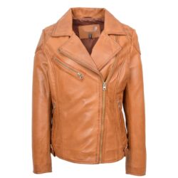Damen Bikerjacke aus echtem Leder in Cherry Tan