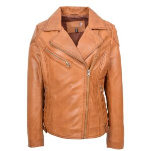 Damen Bikerjacke aus echtem Leder in Cherry Tan