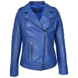 Damen Bikerjacke aus echtem Leder in Blau mit Reißverschluss