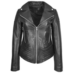 Emily Damen Biker Lederjacke Schwarz