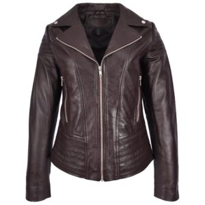 Damen Biker-Lederjacke Emily Braun Tailliert