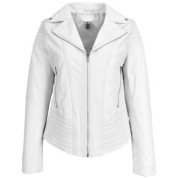 Emily Damen Biker Lederjacke Weiß