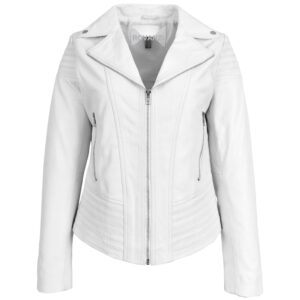 Emily Damen Biker Lederjacke Weiß