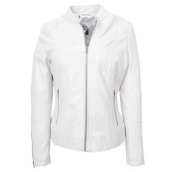 Damen Bikerjacke aus echtem Leder in Weiß