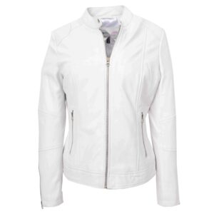 Damen Bikerjacke aus echtem Leder in Weiß
