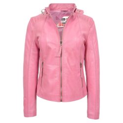 Sophia Damen Biker Lederjacke Babyrosa